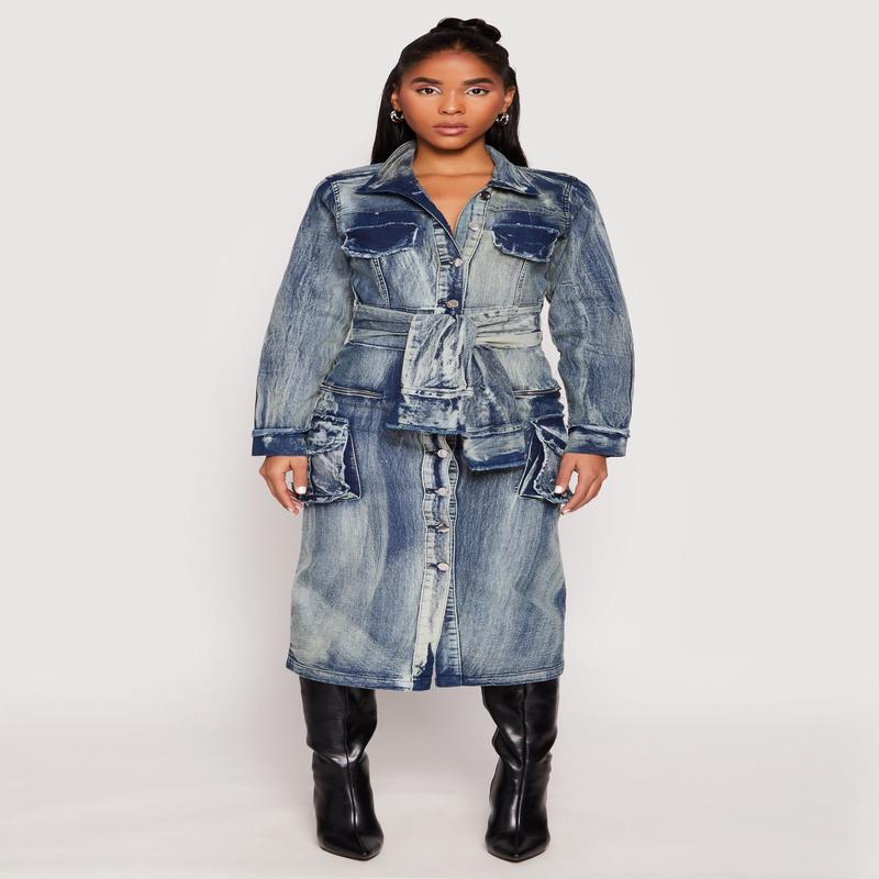 Spoon Jeans Tie Waist Acid Wash Denim Dress