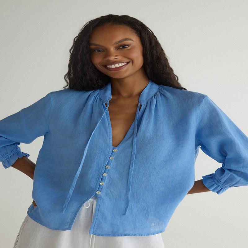 Bella Dahl TIe Neck Button Blouse