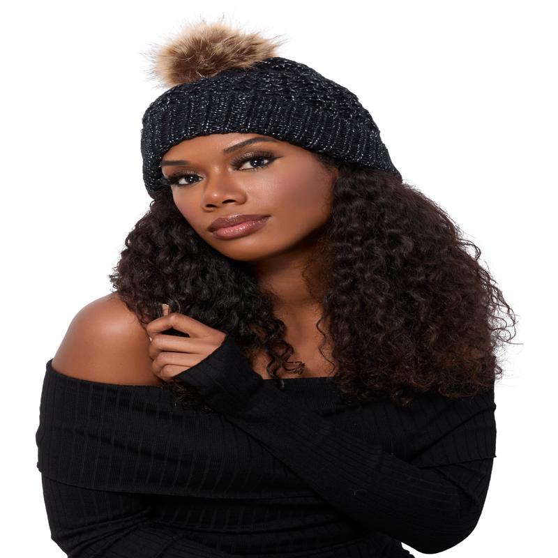 Faux Fur Pom Pom Knit Beanie
