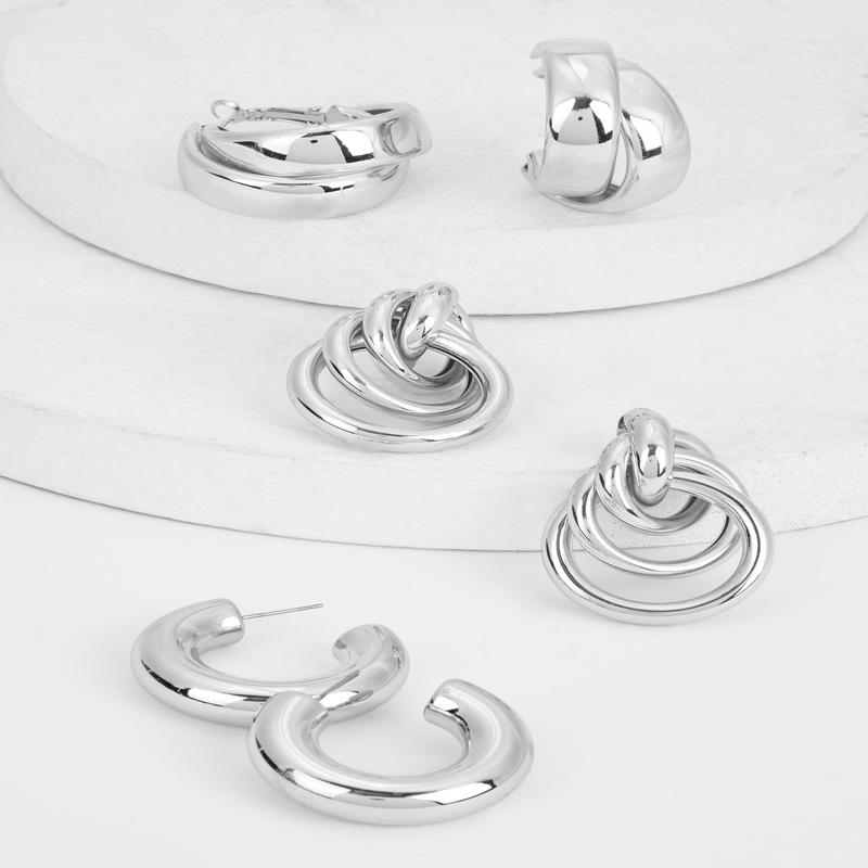 Metallic Hoop and Interlocking Drop Earrings Set of 3