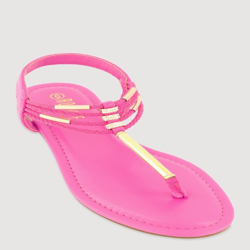 Metallic Pendant Ankle Strap Thong Sandals