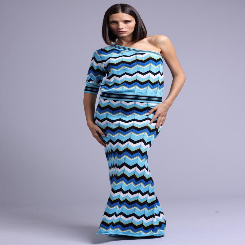 Minnie Rose Chevron Pointelle One Shoulder Top