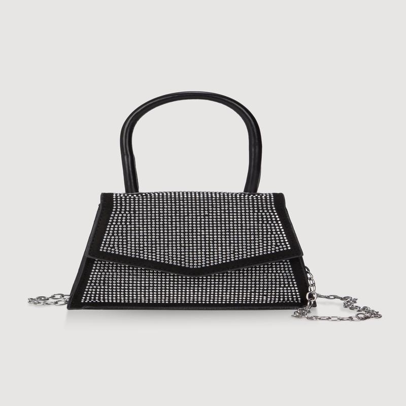 Stylish Metallic Studded Faux Leather Top Handle Crossbody Bag