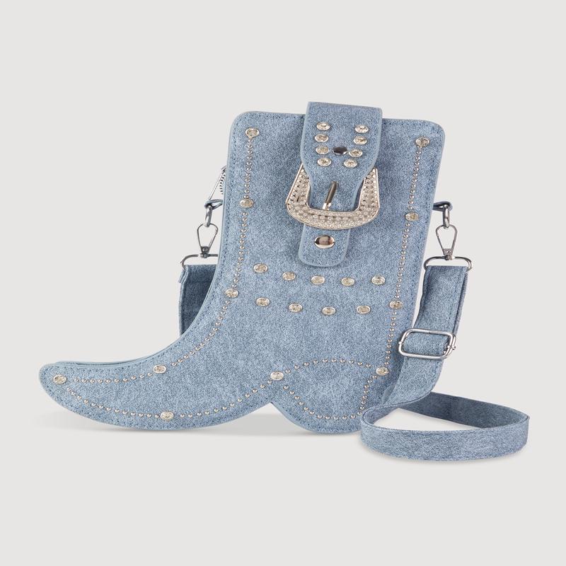 Western Denim Cowboy Boot Crossbody Bag