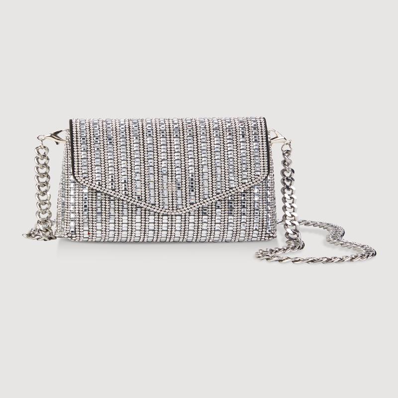 Metallic Chain Mini Rhinestone Crossbody Clutch Bag