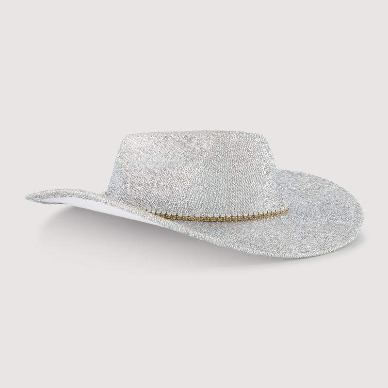 Trendy Rhinestone Trim Lurex Cowboy Hat