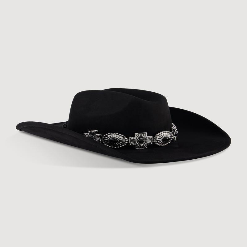 Chic Faux Suede Metallic Cross Cowboy Hat