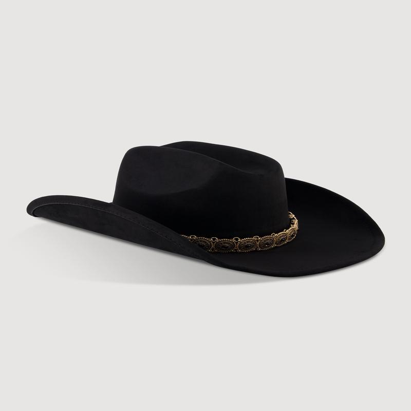 Faux Suede Metallic Boho Trim Cowboy Hat