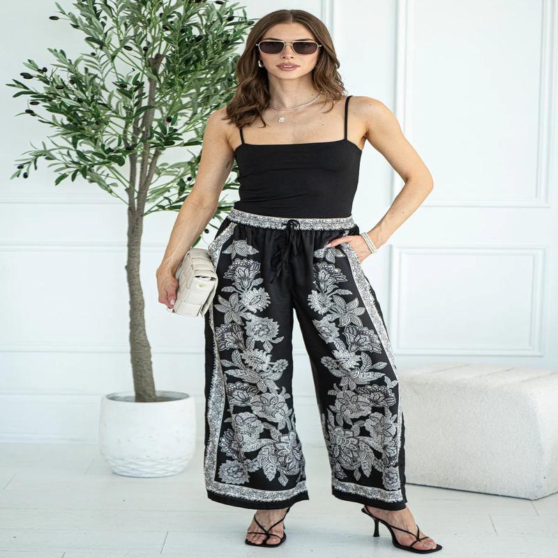 Madison Floral Print Wide Leg Pants
