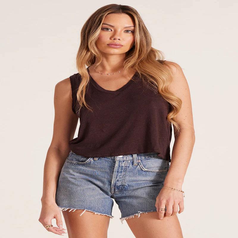 Bobi Banded V-Neck Cropped Tank Top
