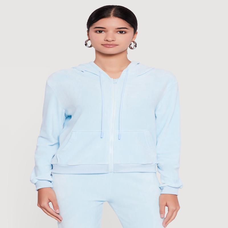 Classic Zip Front Velour Hoodie