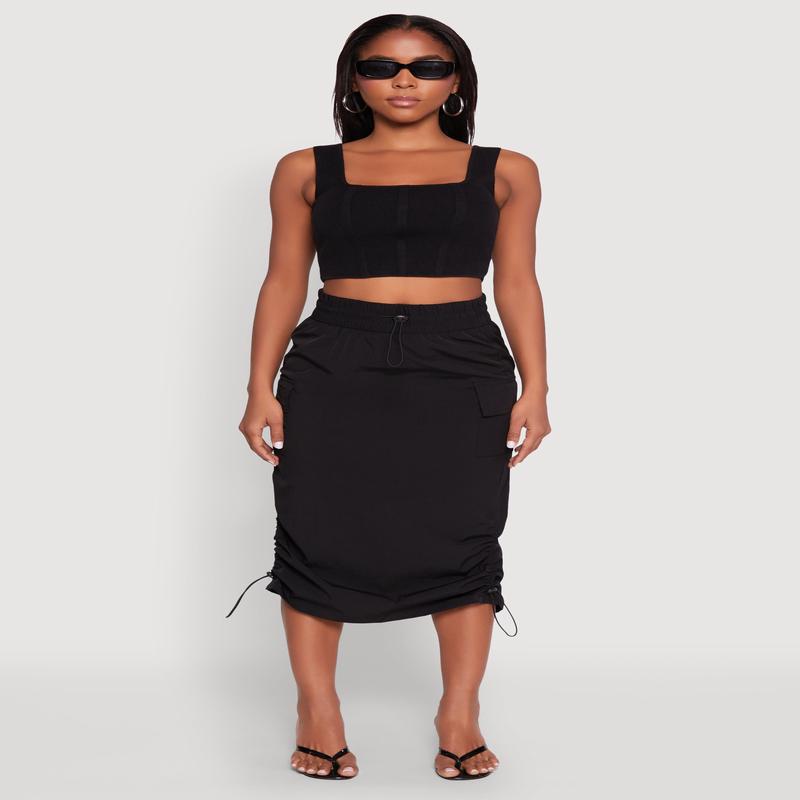 Toggle Drawstring Nylon Cargo Skirt