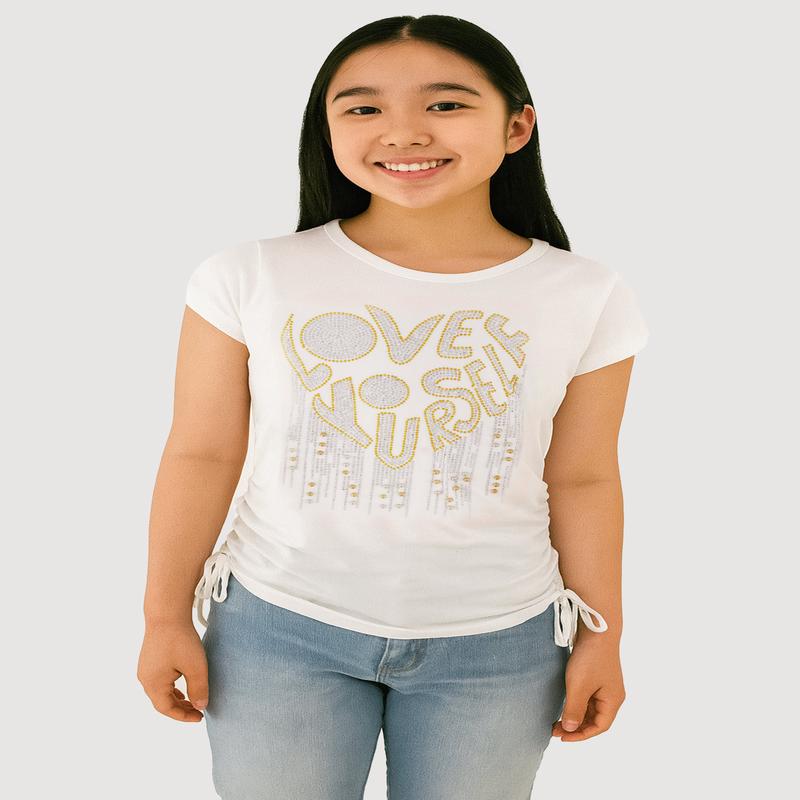 Girls Love Rhinestone Ruched Top