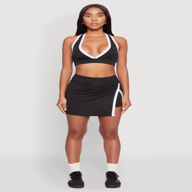 Contrast Trim Side Slit Skort