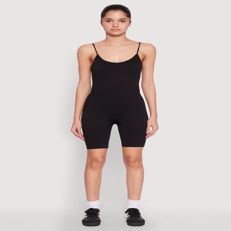 Rib Knit Scoop Neck Cami Romper