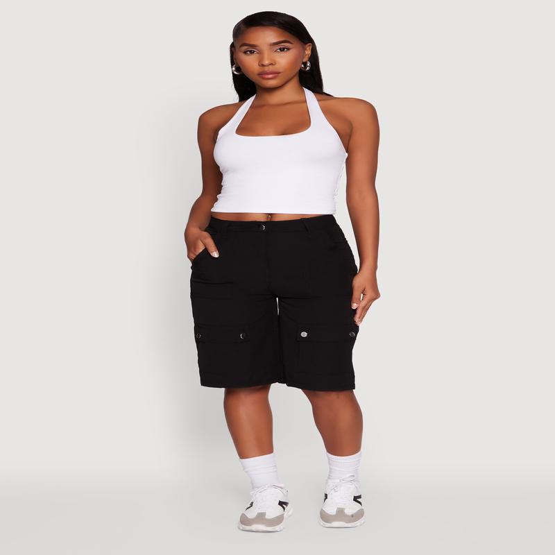 Trendy High Waisted Nylon Cargo Shorts