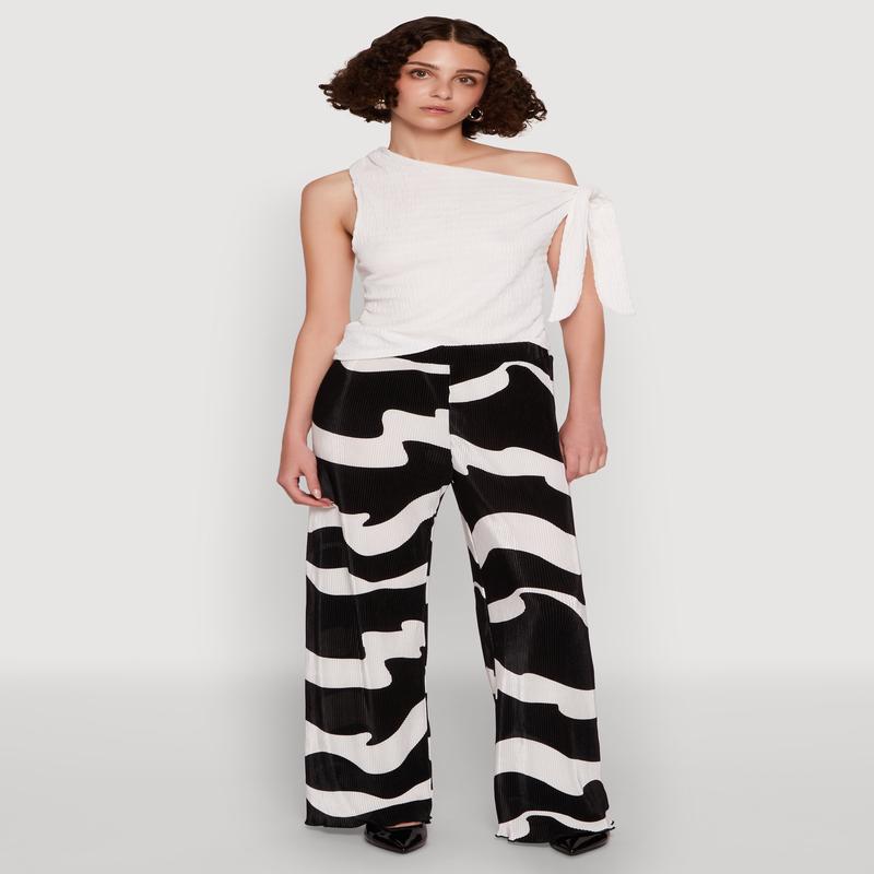 Iris Plisse Abstract Print Lettuce Edge Pants