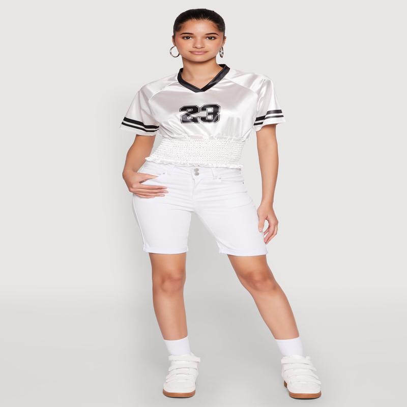 Satin Smocked 23 Football Crop Top