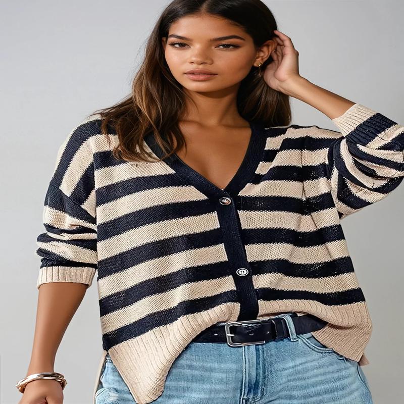 FitKitty Coastal Muse Striped Knit Cardigan *Online Only*
