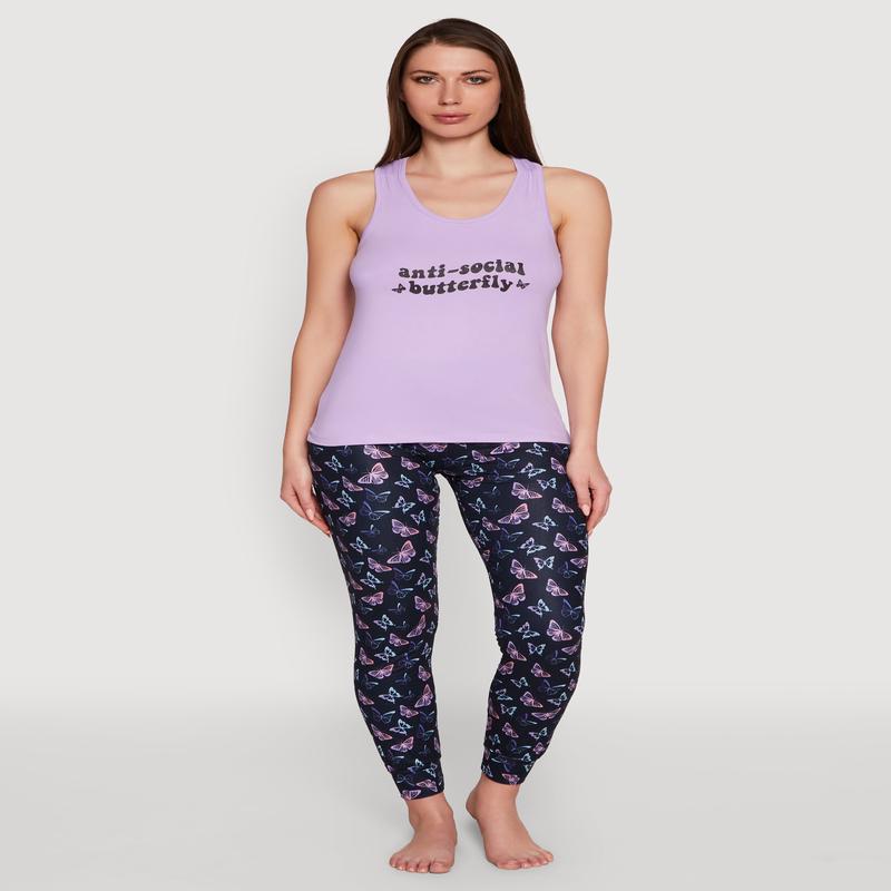 Anti-Social Butterfly Racerback Pajama Top and Pants Set