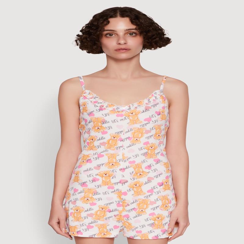 Lettuce Edge Teddy Bear Graphic Pajama Romper