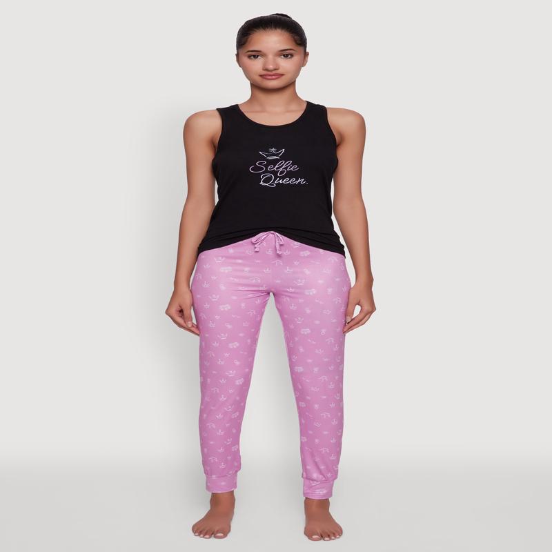 Selfie Queen Graphic Racerback Pajama Top and Pants Set
