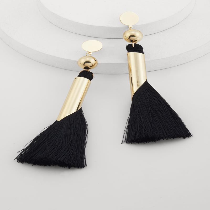 Trendy Color Blocked Metallic Tassel Drop Earrings