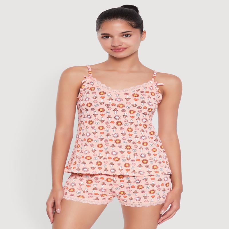 Trendy Lace Trim Pajama Cami and Shorts 2-Piece Set