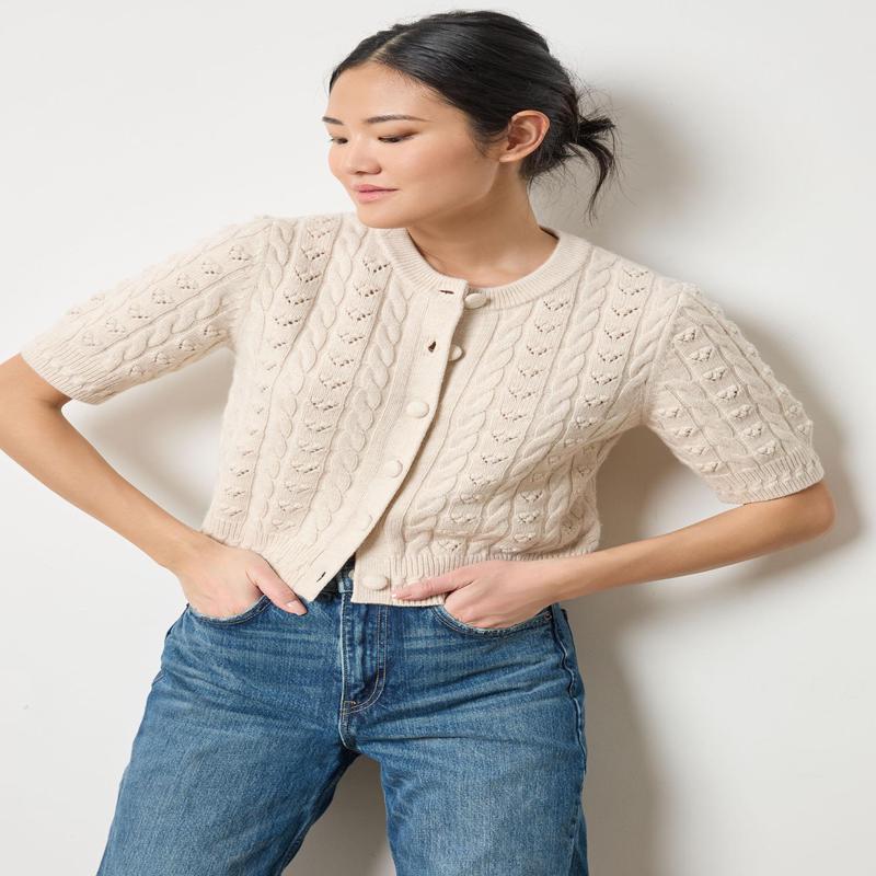 Lilla P Short Sleeve Cardigan Sweater