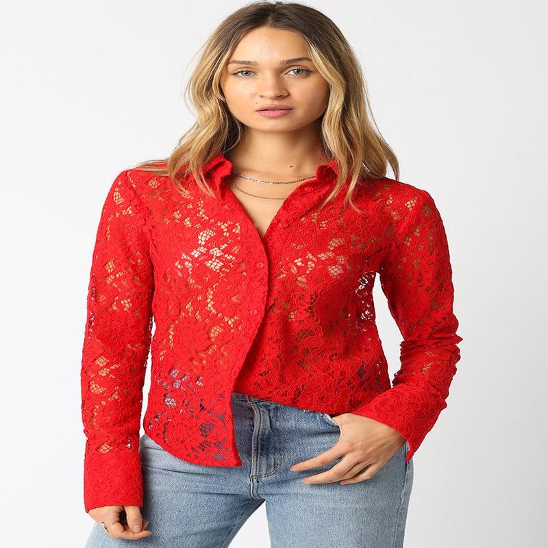 Olivaceous Merry Lace Button Down Shirt