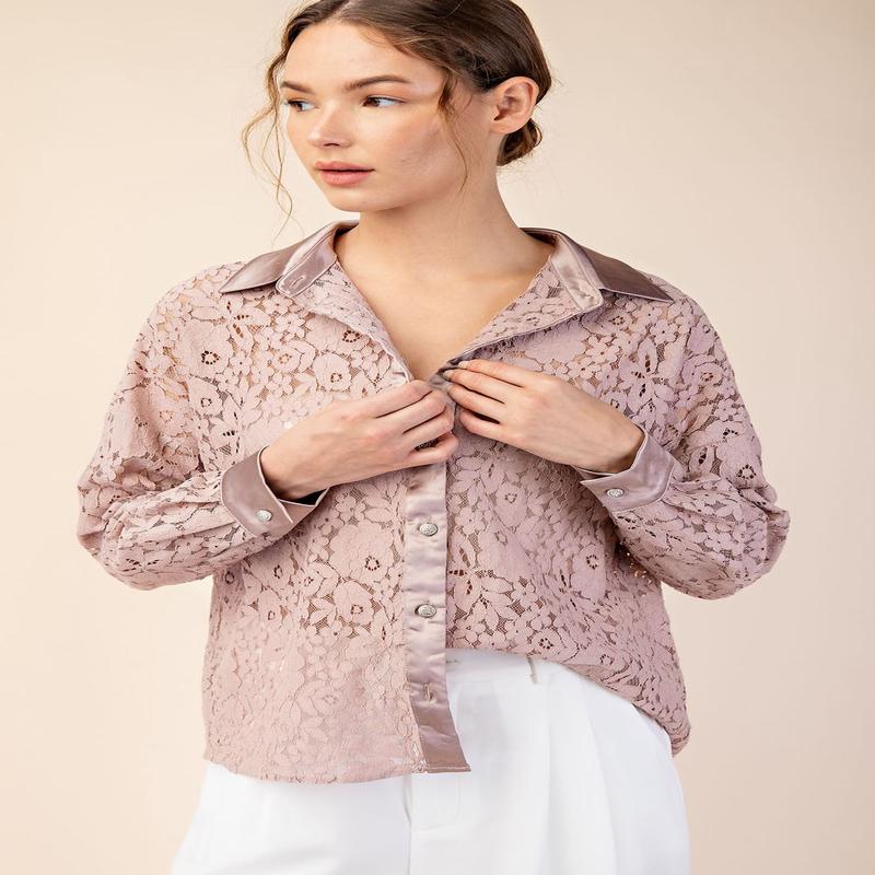 61 Jane Lace Floral Button Down Shirt