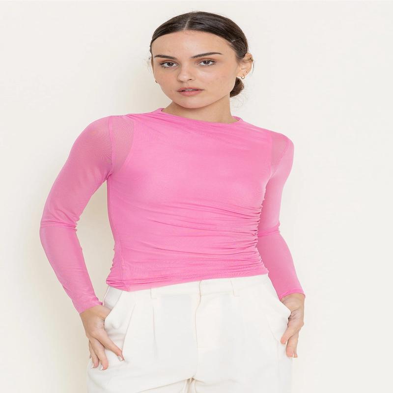 61 Jane Ruched Mock Neck Long Sleeve Shirt