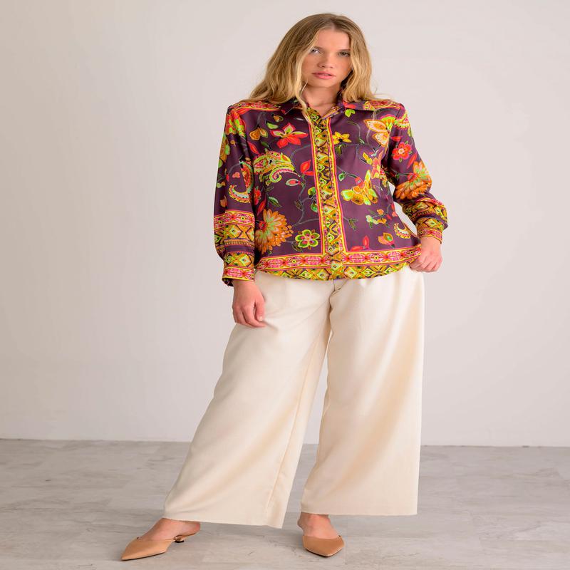 Lavender Brown Alivia Top - Floral Border