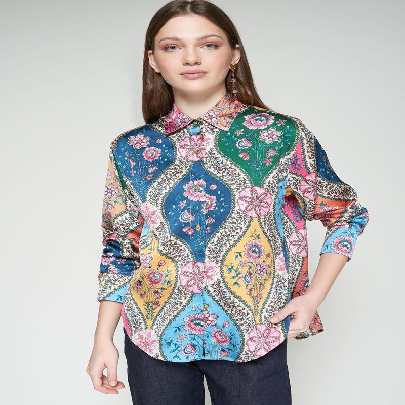 Vilagallo Donia Floral Button Down Blouse