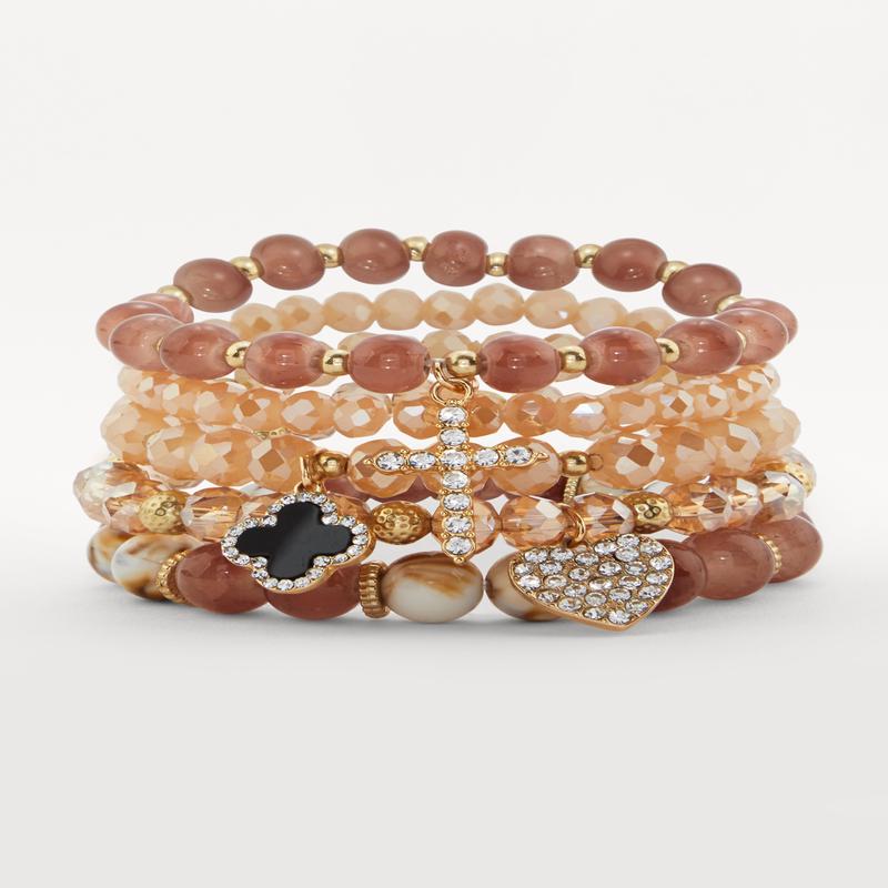Beaded Stretchy Charm Bracelets Set of 5
