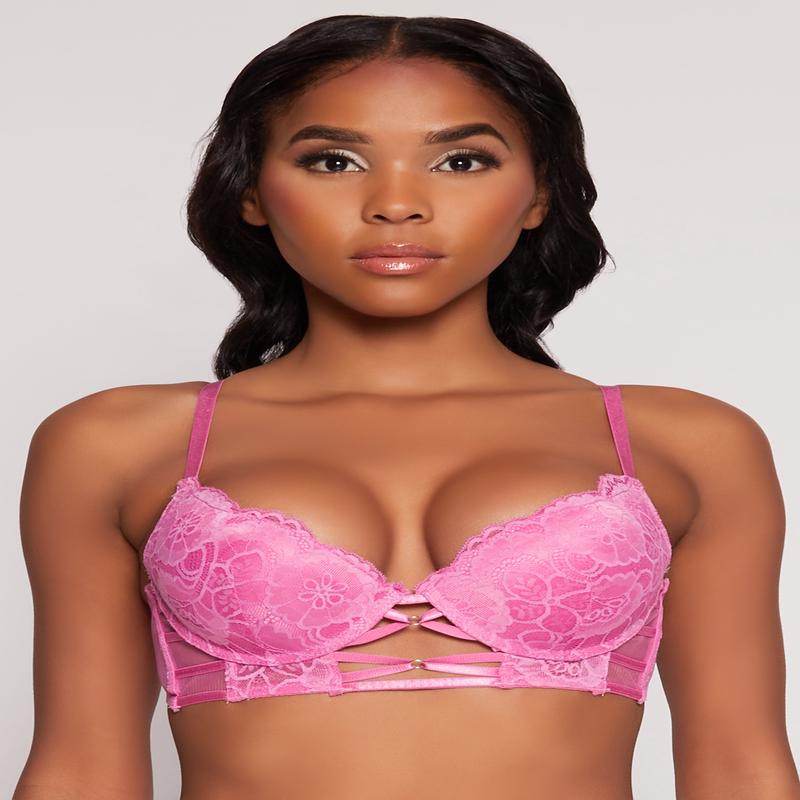 Floral Lace Caged Front Plunge Bra