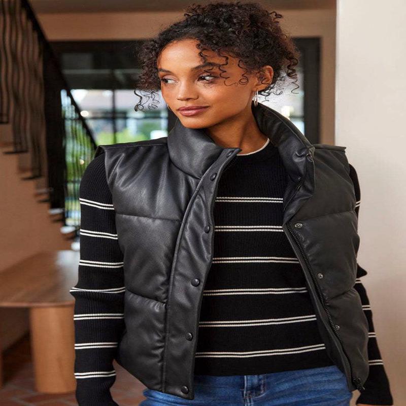 Karen Kane Faux Leather Quilted Puffer Vest