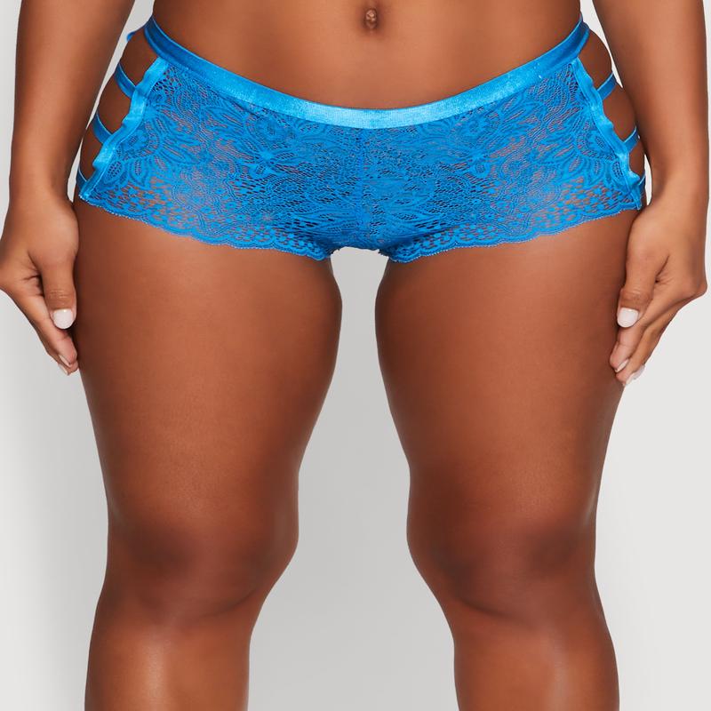 Trendy Floral Lace Caged Side Boyshort Panties