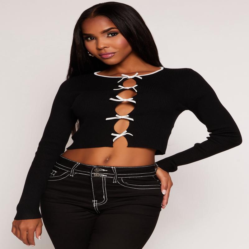Almost Famous Bow Cut Out Crop Top