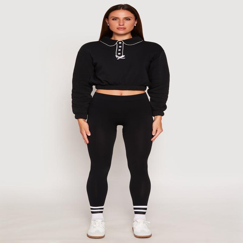 Contrast Trim Collared Cropped Sweatshirt