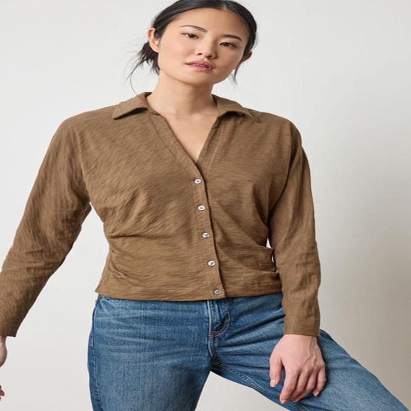 Lilla P Side Pleat Button Down Shirt