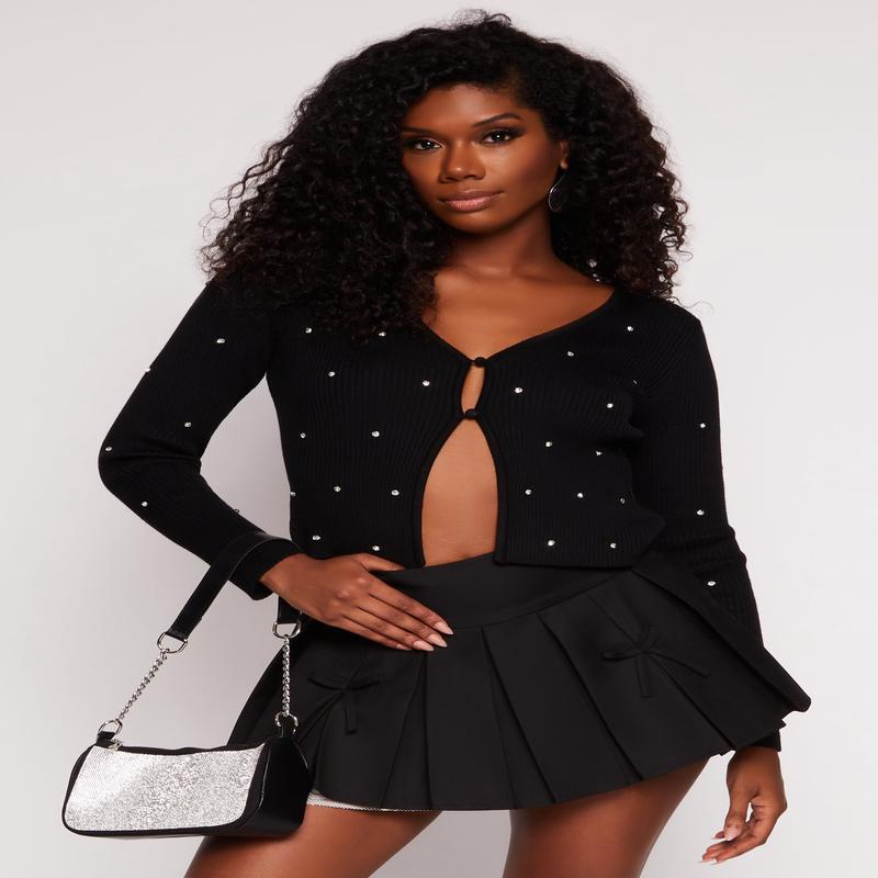 Madden Girl Rhinestone Studded Button Front Cardigan