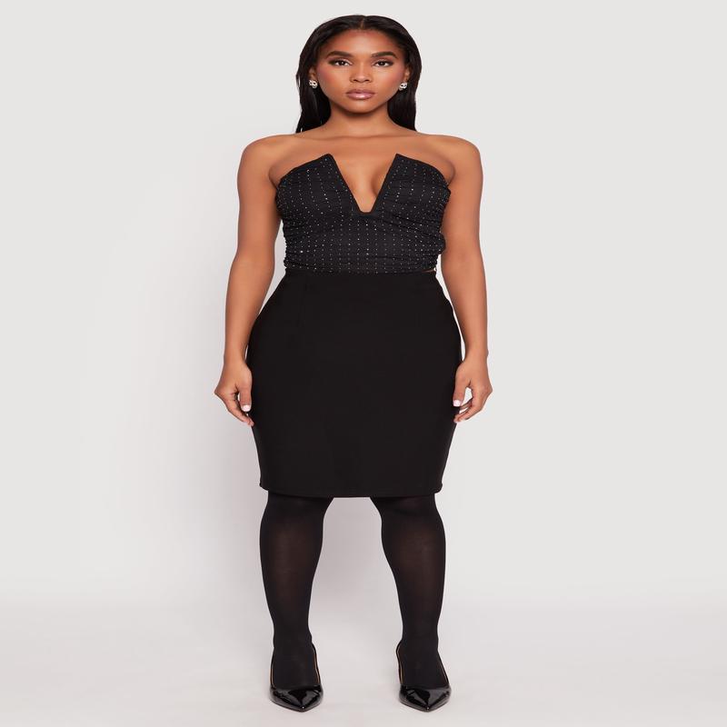 Rhinestone Mesh Plunge Corset Top