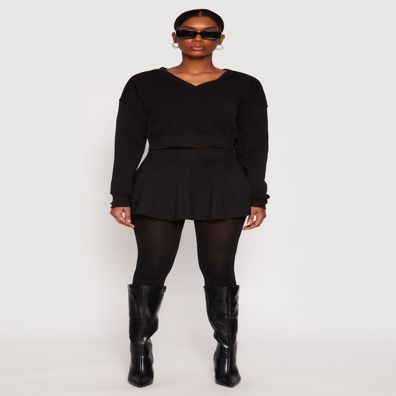 V Neck Cropped Sweatshirt