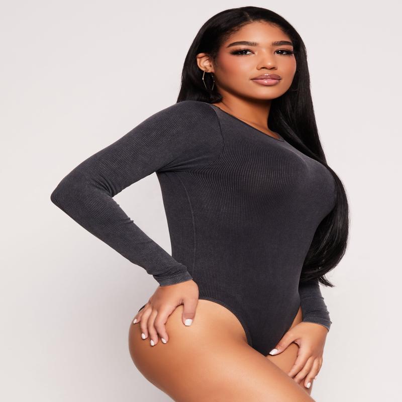 Seamless Acid Wash Long Sleeve Bodysuit