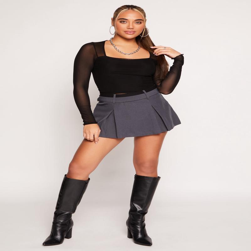 Iris Contrast Waistband Pleated Mini Skirt