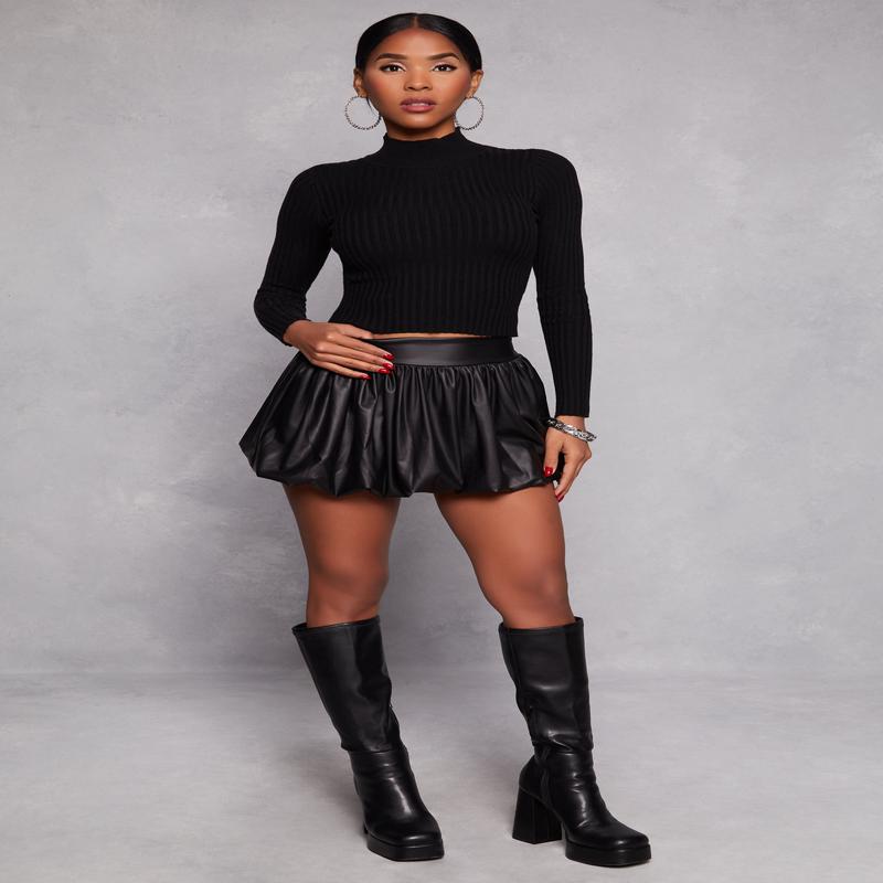 Leather Look Balloon Mini Skirt