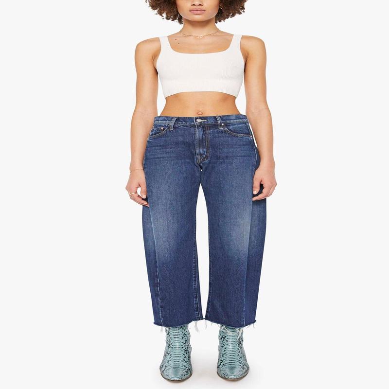 Mother Mid Rise Full Pipe Flood Fray Barrel Jeans
