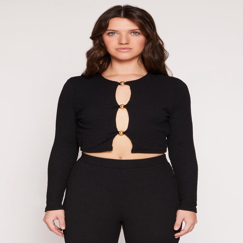 Textured Knit Keyhole Crop Top