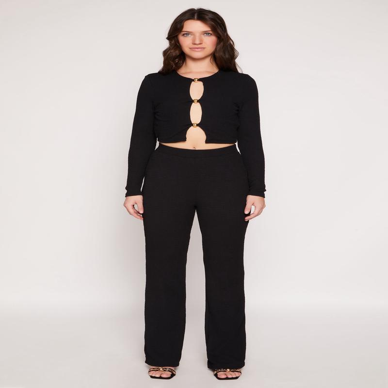 Textured Knit Straight Leg Pants